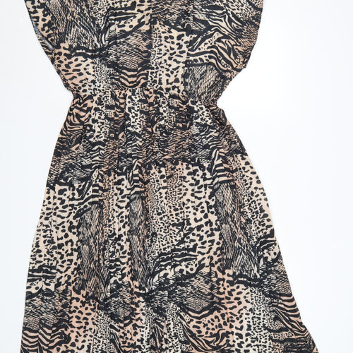 New Look Women’s Beige Black Animal Print Midi Fit & Flare Dress UK 18