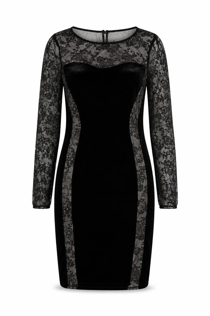 M&S Women Black UK 12 Velvet Lace Bodycon Knee Dress