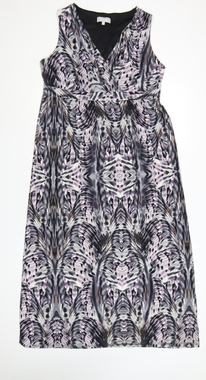 Per Una Women Multicoloured UK 16 A-Line Midi Geometric V-Neck Dress
