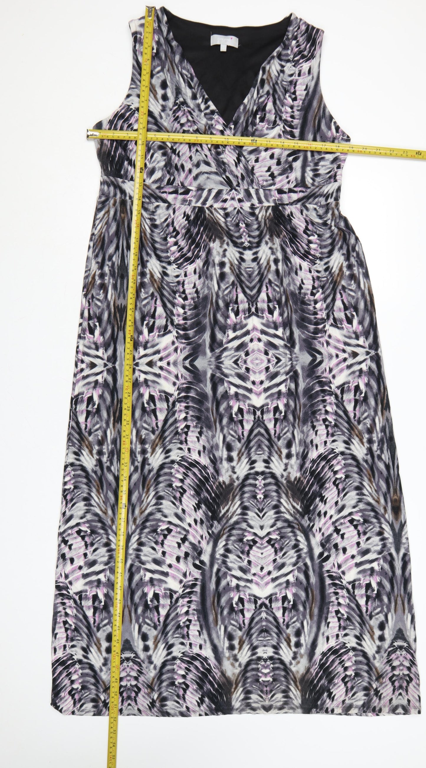 Per Una Women Multicoloured UK 16 A-Line Midi Geometric V-Neck Dress