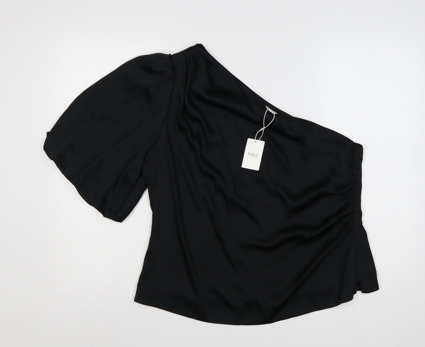 Marks and Spencer Women Black Size 16 One Shoulder Wrap Blouse