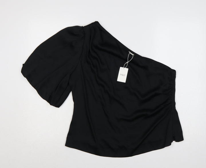 Marks and Spencer Women Black Size 16 One Shoulder Wrap Blouse
