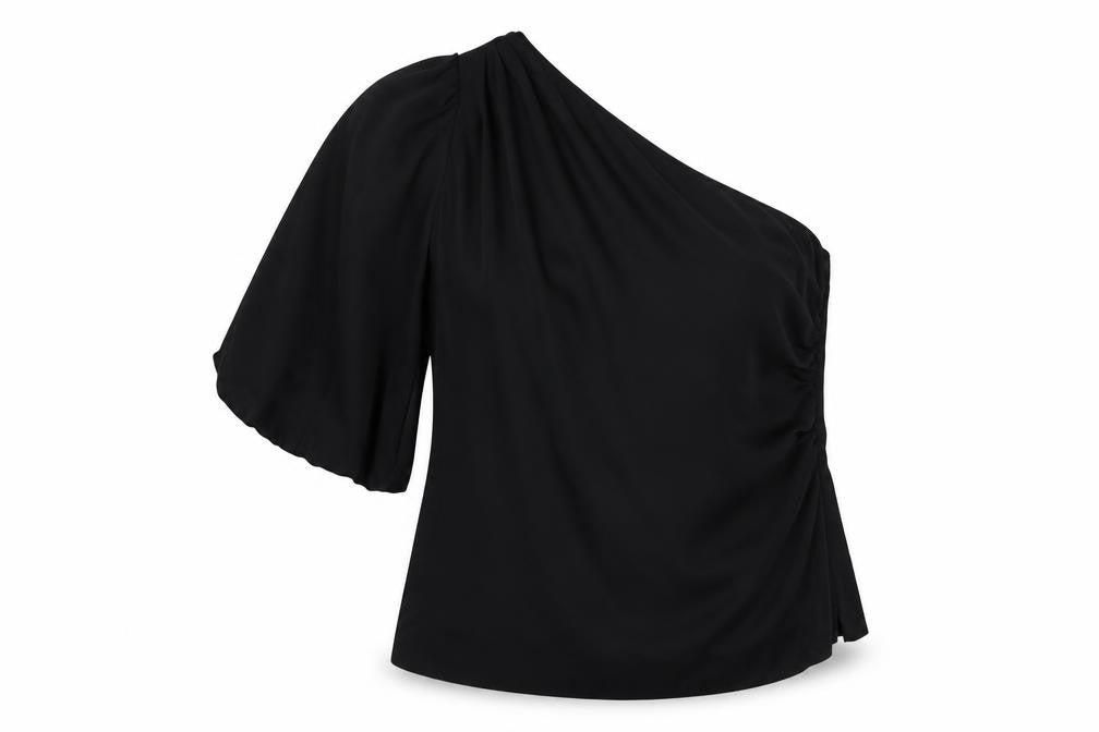 Front view of Marks & Spencer Women Black, size 16, One Shoulder Wrap Blouse