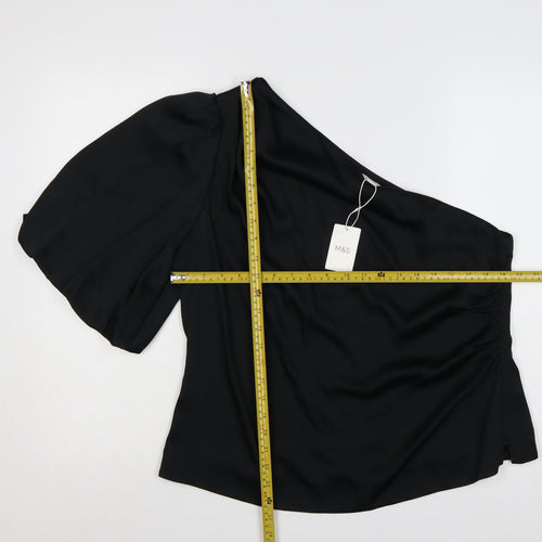 Marks and Spencer Women Black Size 16 One Shoulder Wrap Blouse