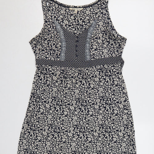 Fat Face Women Black Ivory UK 14 Floral Knee Length Fit & Flare Dress