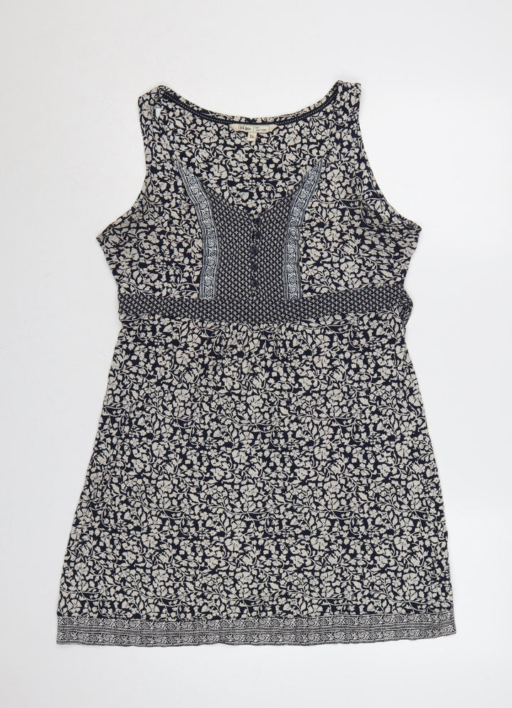 Fat Face Women Black Ivory UK 14 Floral Knee Length Fit & Flare Dress