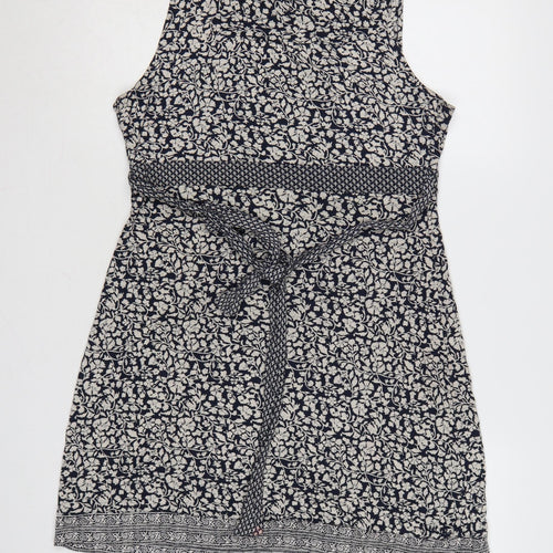 Fat Face Women Black Ivory UK 14 Floral Knee Length Fit & Flare Dress
