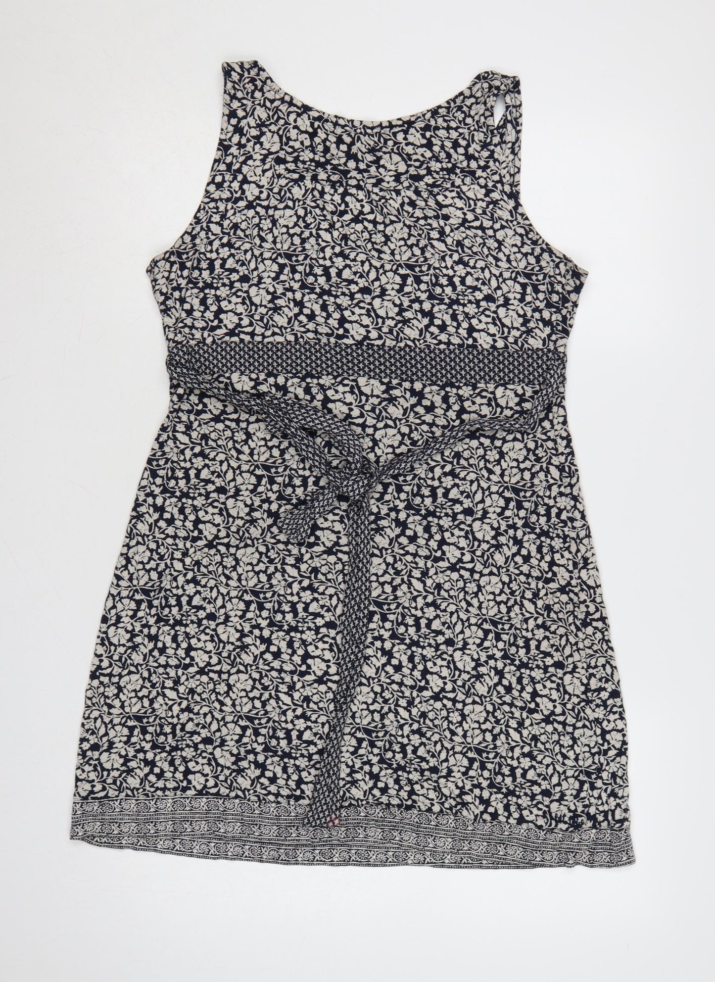 Fat Face Women Black Ivory UK 14 Floral Knee Length Fit & Flare Dress