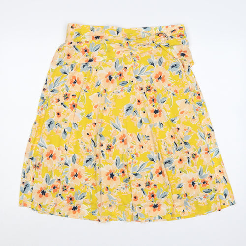 Damart Women Yellow Floral UK 18 Knee Length Flare Skirt D-Ring