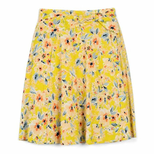 Damart Women Yellow Floral UK 18 Knee Length Flare Skirt D-Ring