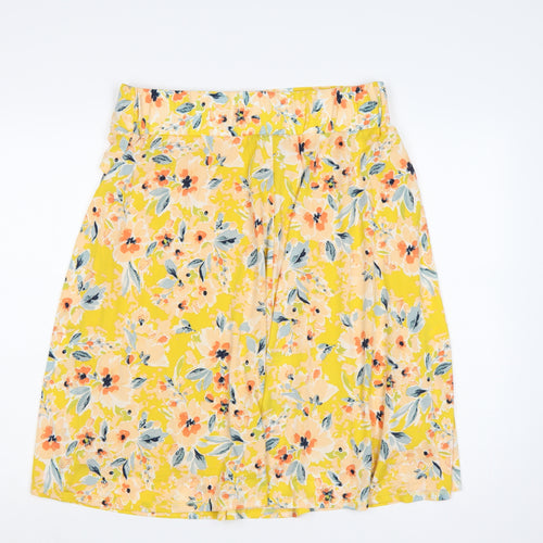 Damart Women Yellow Floral UK 18 Knee Length Flare Skirt D-Ring