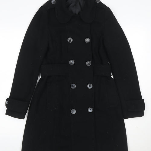 H&M Divided Women's Black UK 10 Double-Breasted Wool Pea Coat
