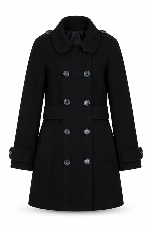 H&M Divided Women's Black UK 10 Double-Breasted Wool Pea Coat