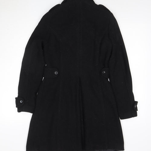 H&M Divided Women's Black UK 10 Double-Breasted Wool Pea Coat