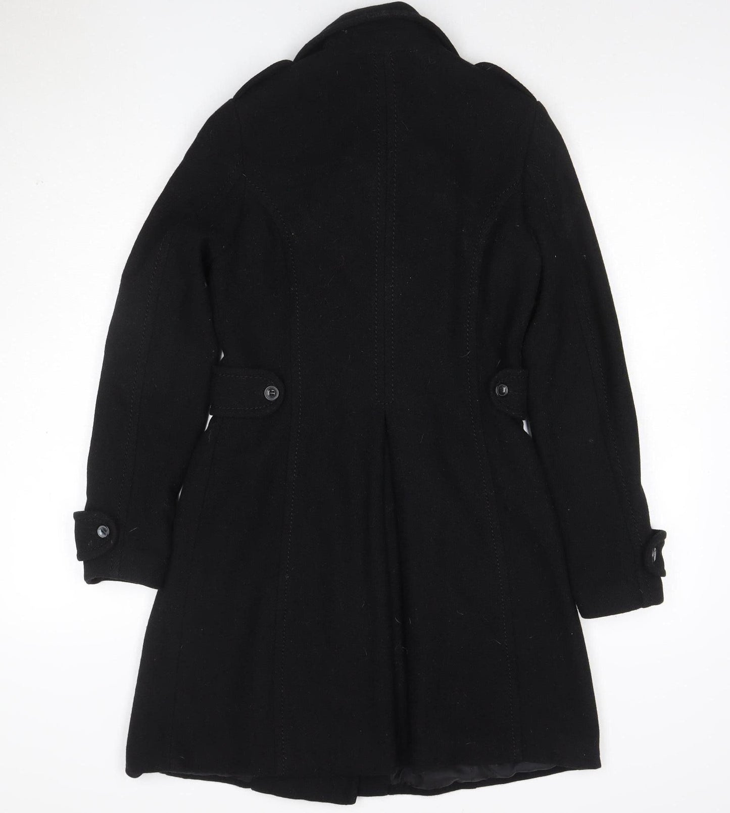 H&M Divided Women's Black UK 10 Double-Breasted Wool Pea Coat