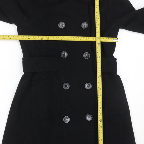 H&M Divided Women's Black UK 10 Double-Breasted Wool Pea Coat