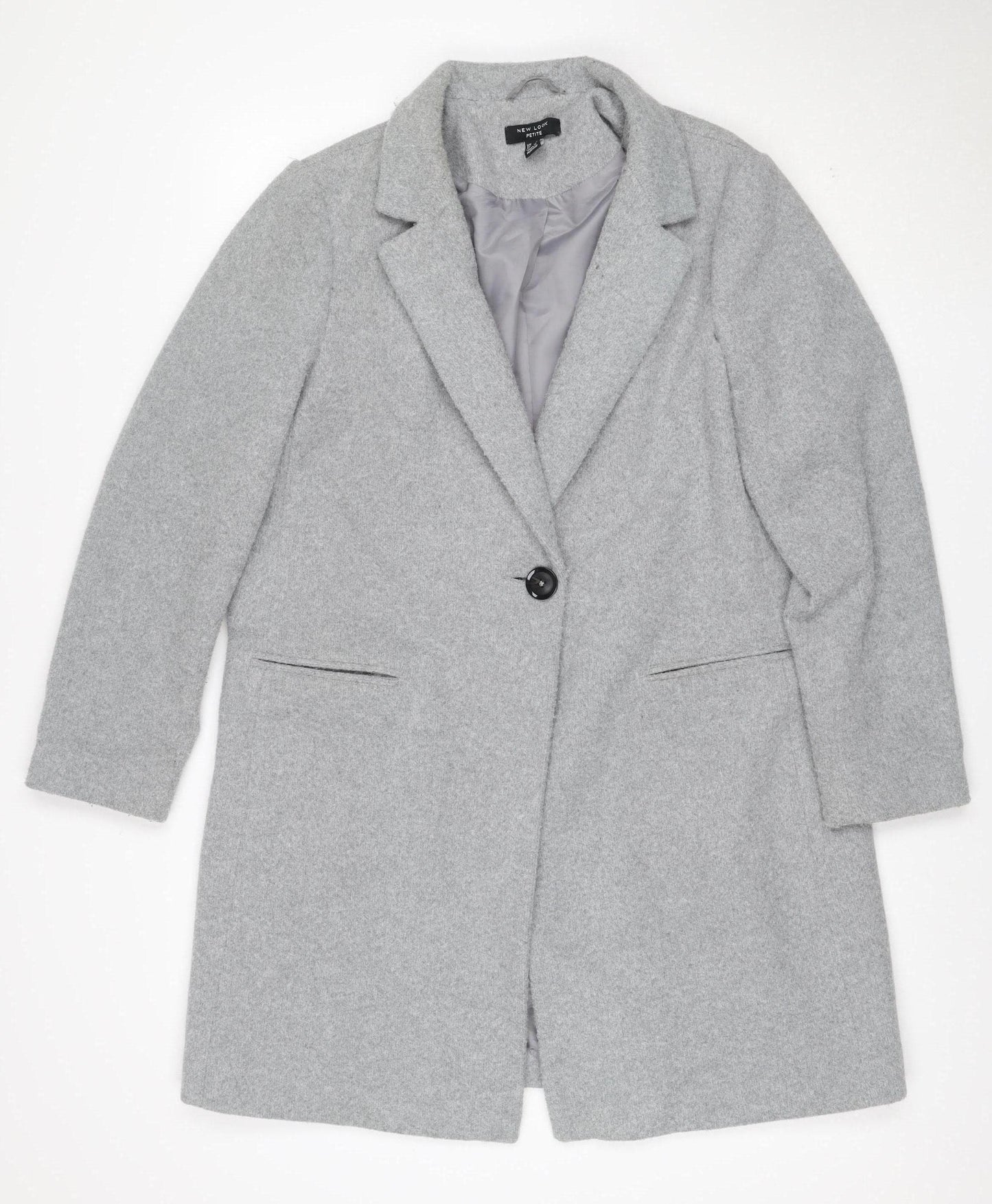 New Look Petite Women’s Grey Wool Blend Single-Breasted Coat UK 12