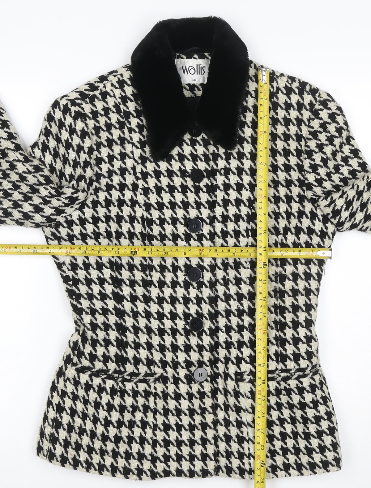 Brand and care label for Wallis Women's Black Ivory UK 10 Houndstooth Tweed Blazer Jacket