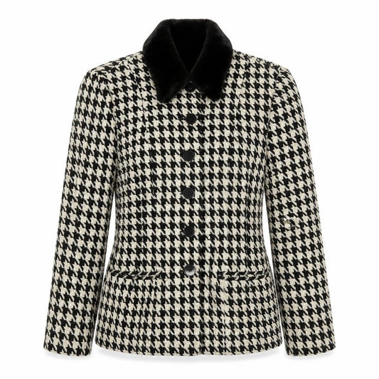 Wallis Women's Black Ivory UK 10 Houndstooth Tweed Blazer Jacket