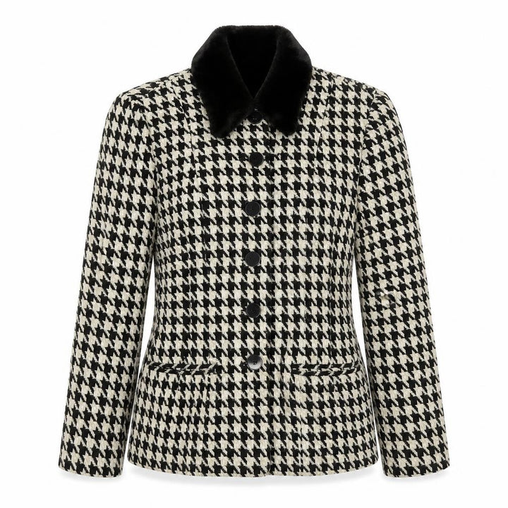 Wallis Women's Black Ivory UK 10 Houndstooth Tweed Blazer Jacket