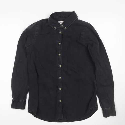 ASOS Women Black Denim Button-Up Shirt UK 8 Long Sleeve Collared