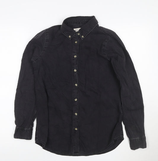 ASOS Women Black Denim Button-Up Shirt UK 8 Long Sleeve Collared