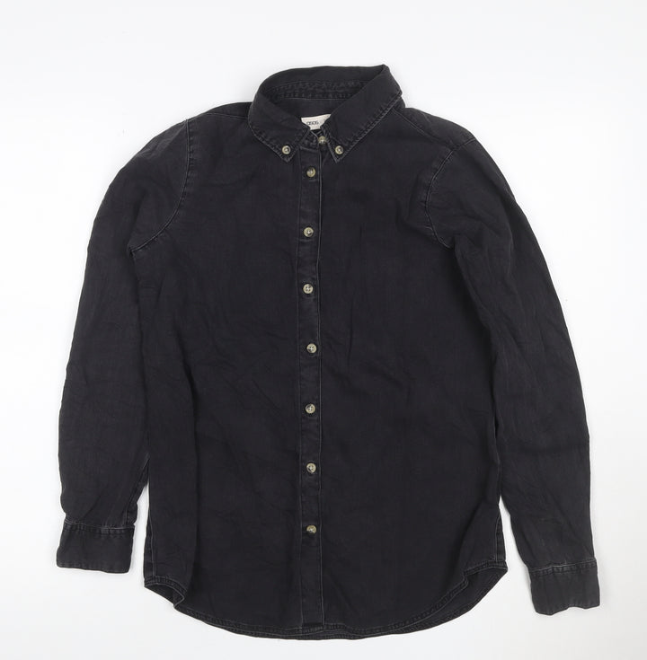 ASOS Women Black Denim Button-Up Shirt UK 8 Long Sleeve Collared