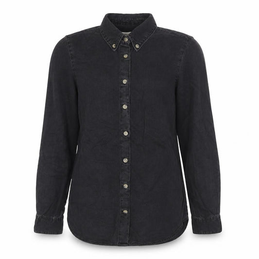 Front view of ASOS Women Black Denim Button-Up Shirt UK 8 Long Sleeve Collared