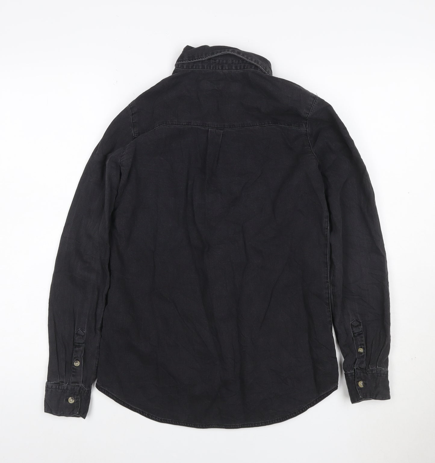 ASOS Women Black Denim Button-Up Shirt UK 8 Long Sleeve Collared