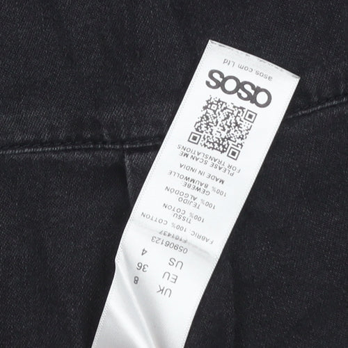 ASOS Women Black Denim Button-Up Shirt UK 8 Long Sleeve Collared