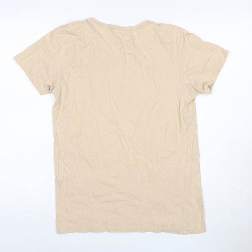 Hype Women's Beige Size M Basic Cotton Crew Neck Logo T-Shirt