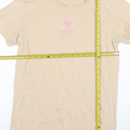 Hype Women's Beige Size M Basic Cotton Crew Neck Logo T-Shirt