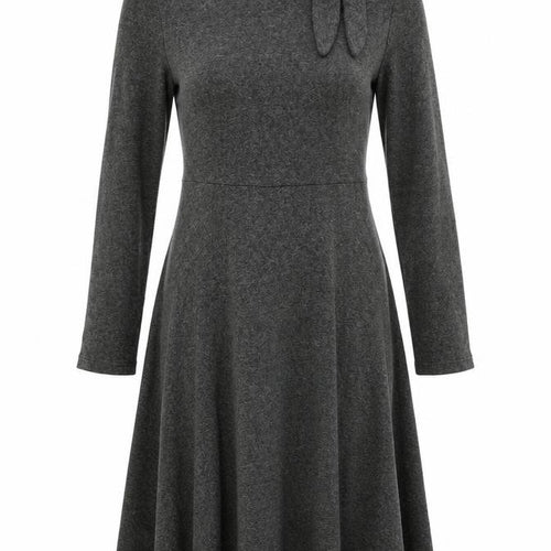 Zara Women Grey Marl S Knit Jumper Dress V-Neck Long Sleeve Tie