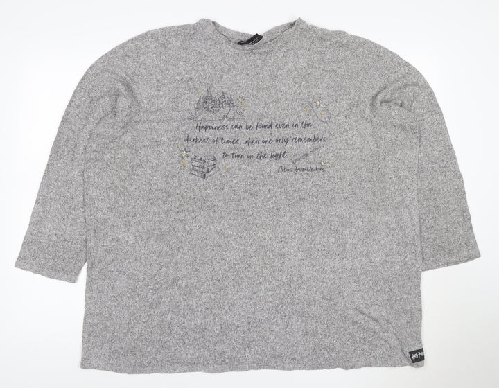 Harry Potter Women’s Grey Size 20 Hogwarts Quote 3/4 Sleeve Knit Top