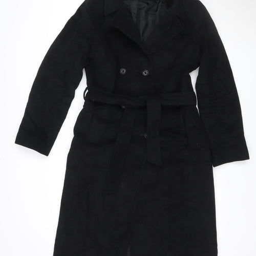 Warehouse Women Black UK 14 Wool Cashmere Belted Double Breasted Coat