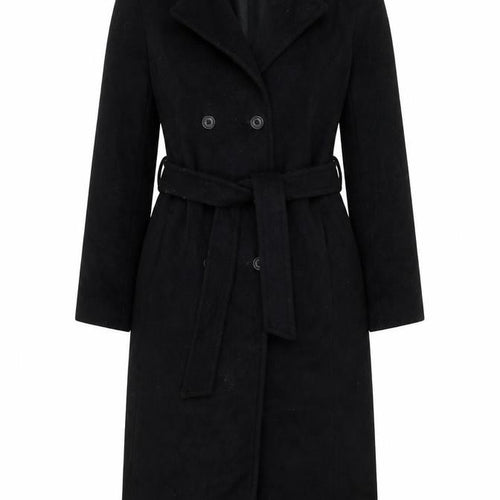Warehouse Women Black UK 14 Wool Cashmere Belted Double Breasted Coat