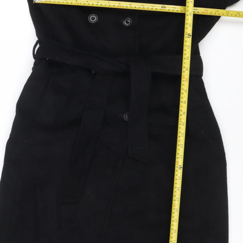 Warehouse Women Black UK 14 Wool Cashmere Belted Double Breasted Coat