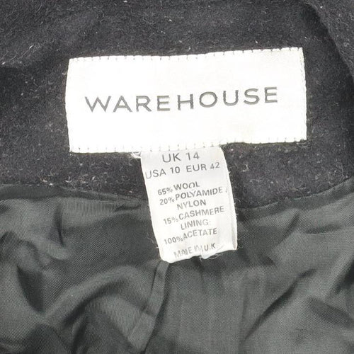 Warehouse Women Black UK 14 Wool Cashmere Belted Double Breasted Coat