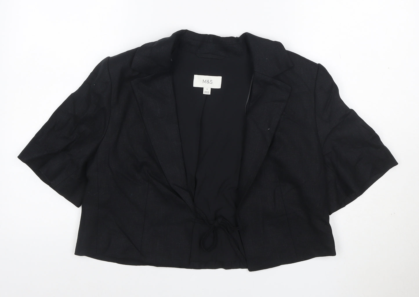 M&S Women Black UK 12 Linen Short Sleeve Belted Blazer Jacket
