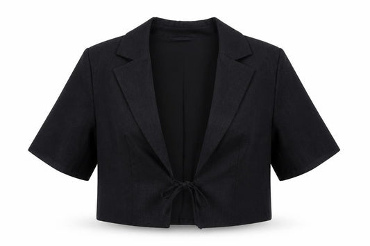M&S Women Black UK 12 Linen Short Sleeve Belted Blazer Jacket