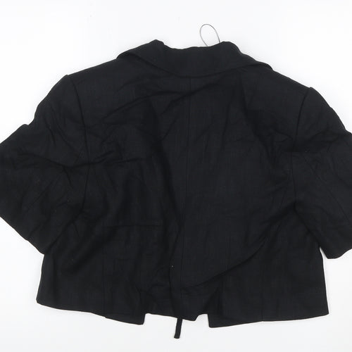 M&S Women Black UK 12 Linen Short Sleeve Belted Blazer Jacket