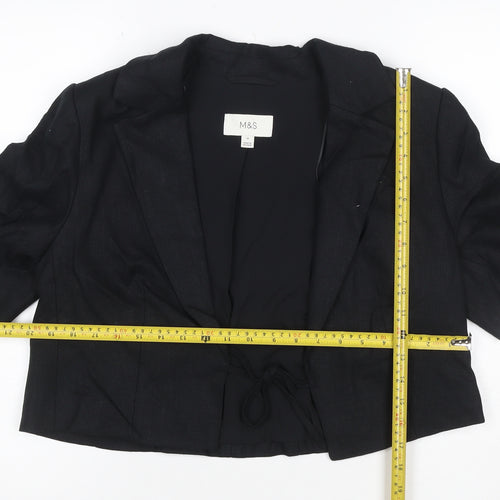 M&S Women Black UK 12 Linen Short Sleeve Belted Blazer Jacket