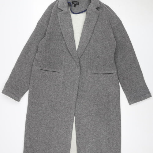 Topshop Women Grey UK 10 Long Wool Blend Overcoat Snap Front Pockets