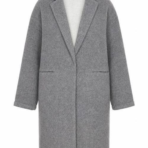 Topshop Women Grey UK 10 Long Wool Blend Overcoat Snap Front Pockets