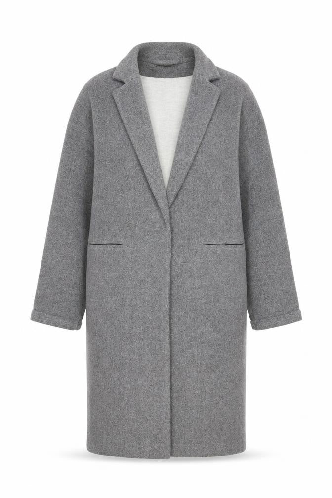 Topshop Women Grey UK 10 Long Wool Blend Overcoat Snap Front Pockets