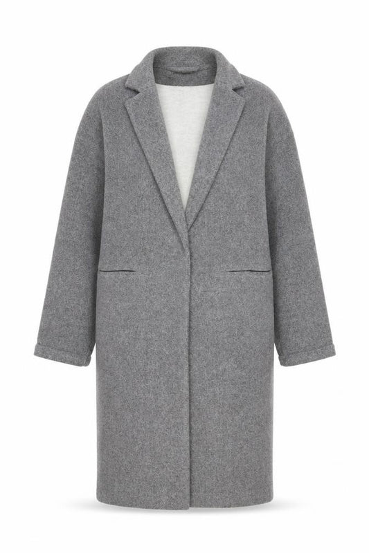 Topshop Women Grey UK 10 Long Wool Blend Overcoat Snap Front Pockets
