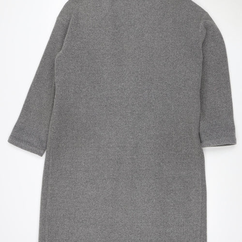 Topshop Women Grey UK 10 Long Wool Blend Overcoat Snap Front Pockets