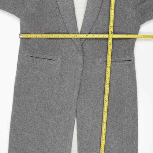 Topshop Women Grey UK 10 Long Wool Blend Overcoat Snap Front Pockets