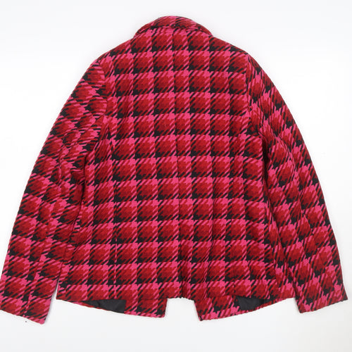 New Look Women Pink Check Wool Blend Pea Coat UK 10 Lined