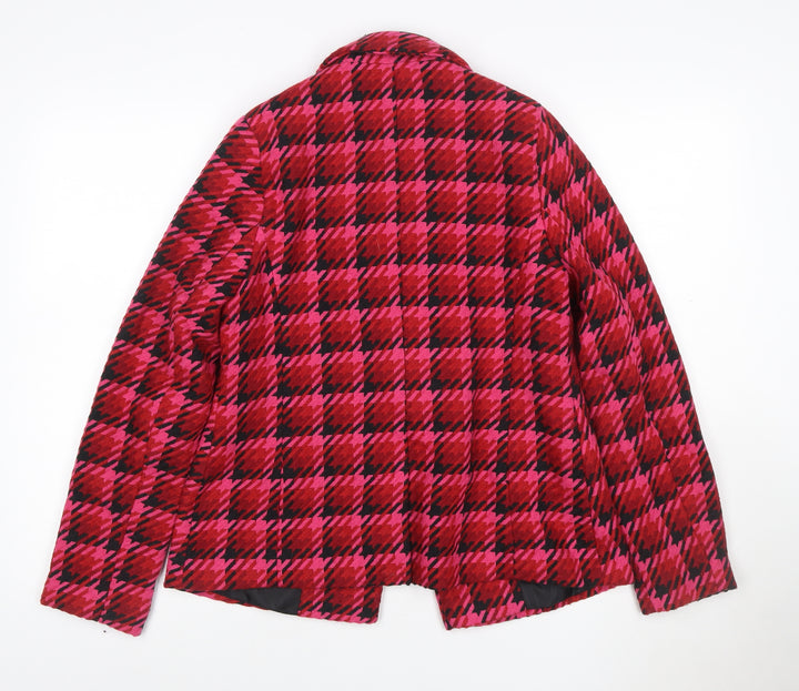 New Look Women Pink Check Wool Blend Pea Coat UK 10 Lined